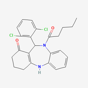 molecular formula C24H24Cl2N2O2 B11645518 11-(2,6-dichlorophenyl)-10-pentanoyl-2,3,4,5,10,11-hexahydro-1H-dibenzo[b,e][1,4]diazepin-1-one 