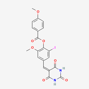 2-iodo-6-methoxy-4-[(2,4,6-trioxotetrahydropyrimidin-5(2H)-ylidene)methyl]phenyl 4-methoxybenzoate