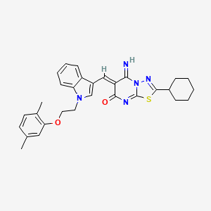 molecular formula C30H31N5O2S B11645576 (6Z)-2-cyclohexyl-6-({1-[2-(2,5-dimethylphenoxy)ethyl]-1H-indol-3-yl}methylidene)-5-imino-5,6-dihydro-7H-[1,3,4]thiadiazolo[3,2-a]pyrimidin-7-one 