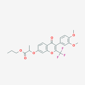 molecular formula C24H23F3O7 B11645582 propyl 2-{[3-(3,4-dimethoxyphenyl)-4-oxo-2-(trifluoromethyl)-4H-chromen-7-yl]oxy}propanoate 