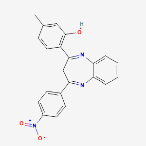 molecular formula C22H17N3O3 B11645628 5-methyl-2-[4-(4-nitrophenyl)-3H-1,5-benzodiazepin-2-yl]phenol 