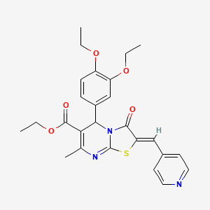 molecular formula C26H27N3O5S B11645656 ethyl (2Z)-5-(3,4-diethoxyphenyl)-7-methyl-3-oxo-2-(pyridin-4-ylmethylidene)-2,3-dihydro-5H-[1,3]thiazolo[3,2-a]pyrimidine-6-carboxylate 