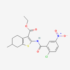 molecular formula C19H19ClN2O5S B11645740 Ethyl 2-{[(2-chloro-5-nitrophenyl)carbonyl]amino}-6-methyl-4,5,6,7-tetrahydro-1-benzothiophene-3-carboxylate 