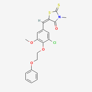 molecular formula C20H18ClNO4S2 B11645780 (5E)-5-{[3-Chloro-5-methoxy-4-(2-phenoxyethoxy)phenyl]methylidene}-3-methyl-2-sulfanylidene-1,3-thiazolidin-4-one 