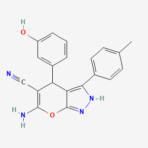 molecular formula C20H16N4O2 B11645852 6-Amino-4-(3-hydroxyphenyl)-3-(4-methylphenyl)-1,4-dihydropyrano[2,3-c]pyrazole-5-carbonitrile 