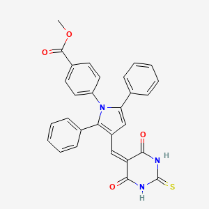 molecular formula C29H21N3O4S B11645881 methyl 4-{3-[(4,6-dioxo-2-thioxotetrahydropyrimidin-5(2H)-ylidene)methyl]-2,5-diphenyl-1H-pyrrol-1-yl}benzoate 