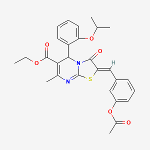 Ethyl (2Z)-2-{[3-(acetyloxy)phenyl]methylidene}-7-methyl-3-oxo-5-[2-(propan-2-yloxy)phenyl]-2H,3H,5H-[1,3]thiazolo[3,2-A]pyrimidine-6-carboxylate