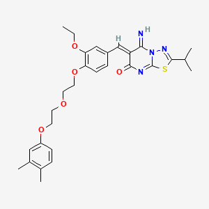 molecular formula C29H34N4O5S B11645890 (6Z)-6-(4-{2-[2-(3,4-dimethylphenoxy)ethoxy]ethoxy}-3-ethoxybenzylidene)-5-imino-2-(propan-2-yl)-5,6-dihydro-7H-[1,3,4]thiadiazolo[3,2-a]pyrimidin-7-one 