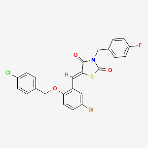 molecular formula C24H16BrClFNO3S B11645897 (5Z)-5-({5-Bromo-2-[(4-chlorophenyl)methoxy]phenyl}methylidene)-3-[(4-fluorophenyl)methyl]-1,3-thiazolidine-2,4-dione 