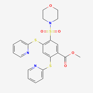 molecular formula C22H21N3O5S3 B11645911 Methyl 5-(morpholin-4-ylsulfonyl)-2,4-bis(pyridin-2-ylsulfanyl)benzoate 