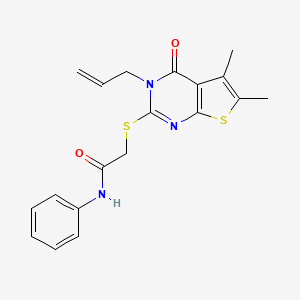 molecular formula C19H19N3O2S2 B11645940 2-[(3-allyl-5,6-dimethyl-4-oxo-3,4-dihydrothieno[2,3-d]pyrimidin-2-yl)thio]-N-phenylacetamide 