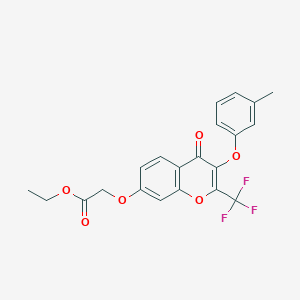 molecular formula C21H17F3O6 B11645950 ethyl {[3-(3-methylphenoxy)-4-oxo-2-(trifluoromethyl)-4H-chromen-7-yl]oxy}acetate 