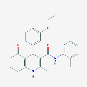 molecular formula C26H28N2O3 B11646063 4-(3-ethoxyphenyl)-2-methyl-N-(2-methylphenyl)-5-oxo-1,4,5,6,7,8-hexahydroquinoline-3-carboxamide 