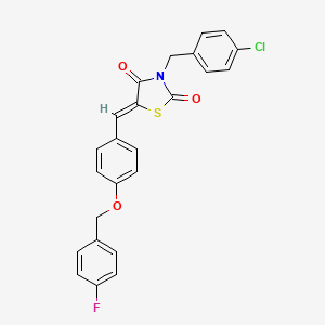 molecular formula C24H17ClFNO3S B11646122 (5Z)-3-(4-chlorobenzyl)-5-{4-[(4-fluorobenzyl)oxy]benzylidene}-1,3-thiazolidine-2,4-dione 