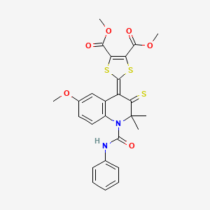 molecular formula C26H24N2O6S3 B11646137 dimethyl 2-[6-methoxy-2,2-dimethyl-1-(phenylcarbamoyl)-3-thioxo-2,3-dihydroquinolin-4(1H)-ylidene]-1,3-dithiole-4,5-dicarboxylate 