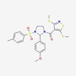 molecular formula C23H25N3O4S4 B11646144 [3,5-Bis(methylsulfanyl)-1,2-thiazol-4-yl]{2-(4-methoxyphenyl)-3-[(4-methylphenyl)sulfonyl]imidazolidin-1-yl}methanone 