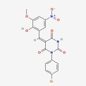 molecular formula C18H12BrN3O7 B11646193 (5E)-1-(4-bromophenyl)-5-[(2-hydroxy-3-methoxy-5-nitrophenyl)methylidene]-1,3-diazinane-2,4,6-trione 