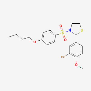 molecular formula C20H24BrNO4S2 B11646206 2-(3-Bromo-4-methoxyphenyl)-3-((4-butoxyphenyl)sulfonyl)thiazolidine 