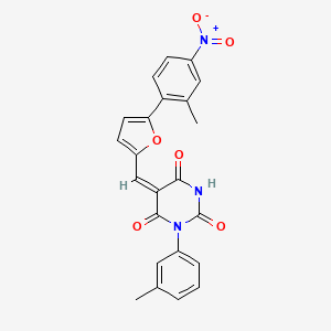 molecular formula C23H17N3O6 B11646248 (5E)-5-{[5-(2-methyl-4-nitrophenyl)furan-2-yl]methylidene}-1-(3-methylphenyl)pyrimidine-2,4,6(1H,3H,5H)-trione 