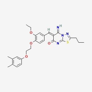 molecular formula C27H30N4O4S B11646278 (6Z)-6-{4-[2-(3,4-dimethylphenoxy)ethoxy]-3-ethoxybenzylidene}-5-imino-2-propyl-5,6-dihydro-7H-[1,3,4]thiadiazolo[3,2-a]pyrimidin-7-one 