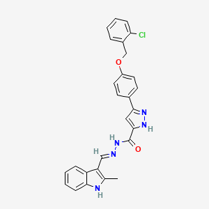 molecular formula C27H22ClN5O2 B11646291 3-{4-[(2-Chlorobenzyl)oxy]phenyl}-N'-[(E)-(2-methyl-1H-indol-3-YL)methylidene]-1H-pyrazole-5-carbohydrazide 