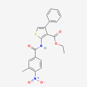 molecular formula C21H18N2O5S B11646300 Ethyl 2-{[(3-methyl-4-nitrophenyl)carbonyl]amino}-4-phenylthiophene-3-carboxylate 