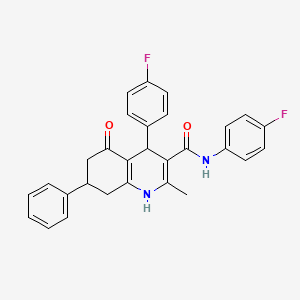 molecular formula C29H24F2N2O2 B11646346 N,4-bis(4-fluorophenyl)-2-methyl-5-oxo-7-phenyl-1,4,5,6,7,8-hexahydro-3-quinolinecarboxamide 