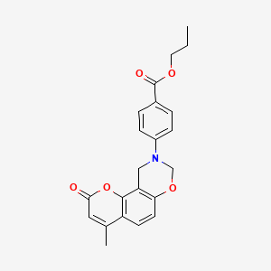 molecular formula C22H21NO5 B11646352 propyl 4-(4-methyl-2-oxo-2H,8H-chromeno[8,7-e][1,3]oxazin-9(10H)-yl)benzoate 