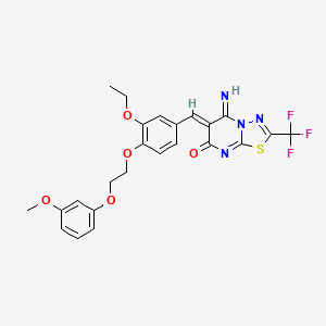 molecular formula C24H21F3N4O5S B11646361 (6Z)-6-{3-ethoxy-4-[2-(3-methoxyphenoxy)ethoxy]benzylidene}-5-imino-2-(trifluoromethyl)-5,6-dihydro-7H-[1,3,4]thiadiazolo[3,2-a]pyrimidin-7-one 