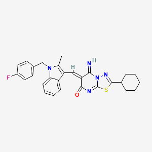 molecular formula C28H26FN5OS B11646406 (6Z)-2-cyclohexyl-6-{[1-(4-fluorobenzyl)-2-methyl-1H-indol-3-yl]methylidene}-5-imino-5,6-dihydro-7H-[1,3,4]thiadiazolo[3,2-a]pyrimidin-7-one 