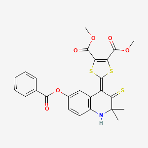 molecular formula C25H21NO6S3 B11646445 dimethyl 2-{2,2-dimethyl-6-[(phenylcarbonyl)oxy]-3-thioxo-2,3-dihydroquinolin-4(1H)-ylidene}-1,3-dithiole-4,5-dicarboxylate 