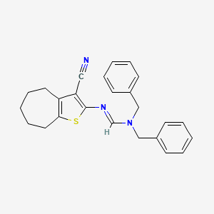 molecular formula C25H25N3S B11646453 N,N-dibenzyl-N'-(3-cyano-5,6,7,8-tetrahydro-4H-cyclohepta[b]thiophen-2-yl)imidoformamide 