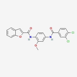 molecular formula C23H16Cl2N2O4 B11646484 N-(4-{[(3,4-dichlorophenyl)carbonyl]amino}-2-methoxyphenyl)-1-benzofuran-2-carboxamide 