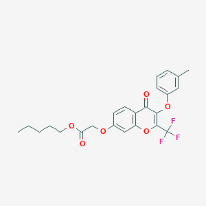 molecular formula C24H23F3O6 B11646491 pentyl {[3-(3-methylphenoxy)-4-oxo-2-(trifluoromethyl)-4H-chromen-7-yl]oxy}acetate 