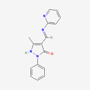 molecular formula C16H14N4O B11646505 3-methyl-1-phenyl-4-[(Z)-(pyridin-2-ylimino)methyl]-1H-pyrazol-5-ol 