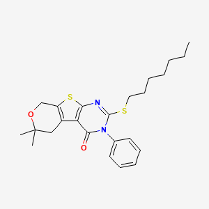 5-heptylsulfanyl-12,12-dimethyl-4-phenyl-11-oxa-8-thia-4,6-diazatricyclo[7.4.0.02,7]trideca-1(9),2(7),5-trien-3-one