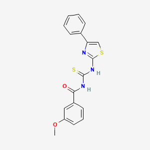 molecular formula C18H15N3O2S2 B11646530 3-methoxy-N-[(4-phenyl-1,3-thiazol-2-yl)carbamothioyl]benzamide 