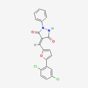 (4E)-4-{[5-(2,5-dichlorophenyl)furan-2-yl]methylidene}-1-phenylpyrazolidine-3,5-dione