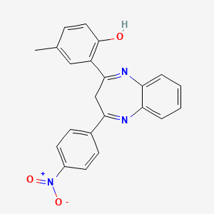 molecular formula C22H17N3O3 B11646593 4-methyl-2-[4-(4-nitrophenyl)-3H-1,5-benzodiazepin-2-yl]phenol 