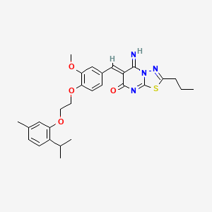 molecular formula C28H32N4O4S B11646619 (6Z)-5-imino-6-(3-methoxy-4-{2-[5-methyl-2-(propan-2-yl)phenoxy]ethoxy}benzylidene)-2-propyl-5,6-dihydro-7H-[1,3,4]thiadiazolo[3,2-a]pyrimidin-7-one 