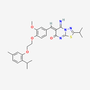 molecular formula C28H32N4O4S B11646634 (6Z)-5-imino-6-(3-methoxy-4-{2-[5-methyl-2-(propan-2-yl)phenoxy]ethoxy}benzylidene)-2-(propan-2-yl)-5,6-dihydro-7H-[1,3,4]thiadiazolo[3,2-a]pyrimidin-7-one 