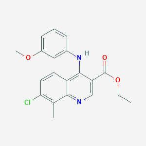 molecular formula C20H19ClN2O3 B11646666 Ethyl 7-chloro-4-[(3-methoxyphenyl)amino]-8-methylquinoline-3-carboxylate 