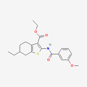 molecular formula C21H25NO4S B11646684 Ethyl 6-ethyl-2-{[(3-methoxyphenyl)carbonyl]amino}-4,5,6,7-tetrahydro-1-benzothiophene-3-carboxylate 