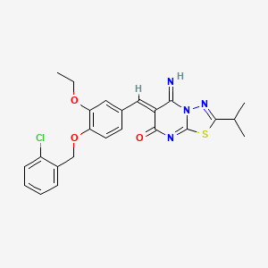 molecular formula C24H23ClN4O3S B11646752 (6Z)-6-{4-[(2-chlorobenzyl)oxy]-3-ethoxybenzylidene}-5-imino-2-(propan-2-yl)-5,6-dihydro-7H-[1,3,4]thiadiazolo[3,2-a]pyrimidin-7-one 