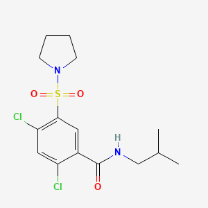 molecular formula C15H20Cl2N2O3S B11646763 2,4-dichloro-N-(2-methylpropyl)-5-(pyrrolidin-1-ylsulfonyl)benzamide 