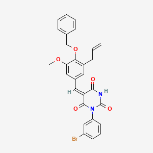 (5E)-5-[4-(benzyloxy)-3-methoxy-5-(prop-2-en-1-yl)benzylidene]-1-(3-bromophenyl)pyrimidine-2,4,6(1H,3H,5H)-trione