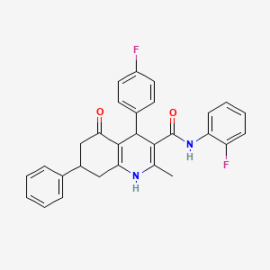 molecular formula C29H24F2N2O2 B11646923 N-(2-Fluorophenyl)-4-(4-fluorophenyl)-2-methyl-5-oxo-7-phenyl-1,4,5,6,7,8-hexahydro-3-quinolinecarboxamide 