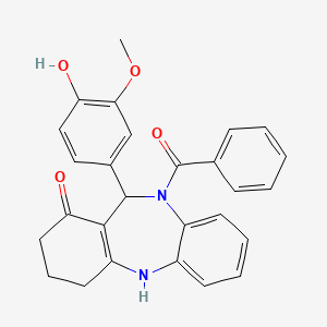 molecular formula C27H24N2O4 B11646939 11-(4-hydroxy-3-methoxyphenyl)-10-(phenylcarbonyl)-2,3,4,5,10,11-hexahydro-1H-dibenzo[b,e][1,4]diazepin-1-one 