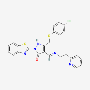 (4Z)-2-(1,3-benzothiazol-2-yl)-5-{[(4-chlorophenyl)sulfanyl]methyl}-4-({[2-(pyridin-2-yl)ethyl]amino}methylidene)-2,4-dihydro-3H-pyrazol-3-one