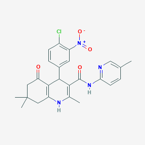 molecular formula C25H25ClN4O4 B11646990 4-(4-chloro-3-nitrophenyl)-2,7,7-trimethyl-N-(5-methylpyridin-2-yl)-5-oxo-1,4,5,6,7,8-hexahydroquinoline-3-carboxamide CAS No. 361195-02-0